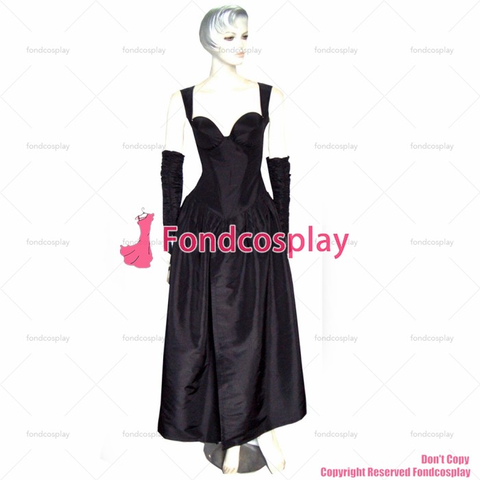 fondcosplay O Dress The Story Of O With Bra Black Taffeta nude breasted Dress jackets Cosplay Costume CD/TV[G311]