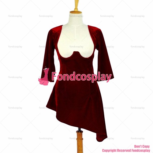 fondcosplay O Dress The Story Of O dark red Velvet nude breasted Dress Cosplay Costume CD/TV[G612]