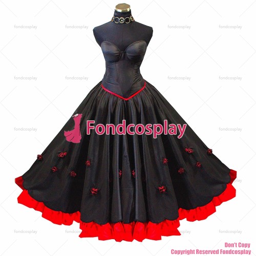 fondcosplay O Dress The Story Of O With Bra nude breasted black Tafetta Long Dress Cosplay Costume CD/TV[G425]