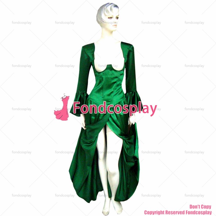 fondcosplay O dress the Story of O with bra nude breasted green Satin dress cosplay costume CD/TV[G240]