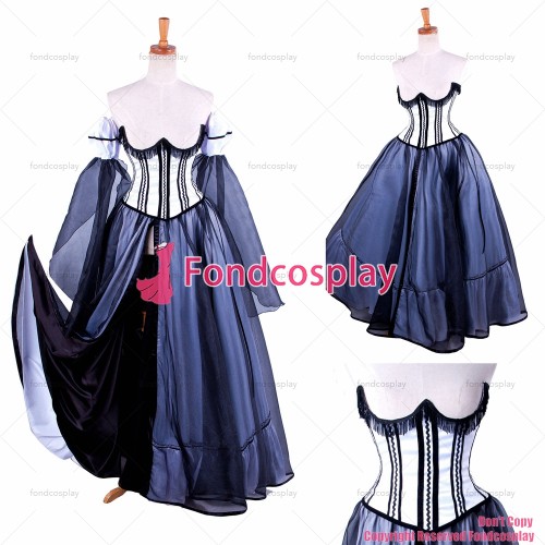 fondcosplay O dress the Story of O breast satin black chiffon dress cosplay costume CD/TV[G1485]