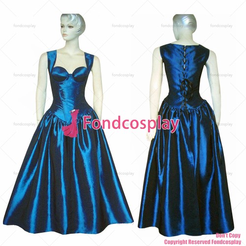 fondcosplay O Dress The Story Of O With Bra nude breasted Blue Taffeta Dress jacket Cosplay Costume CD/TV[G328]