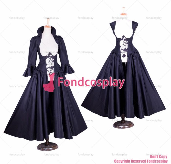 fondcosplay O dress the Story of O with bra nude breasted black taffeta satin dress cosplay costume CD/TV[G1760]