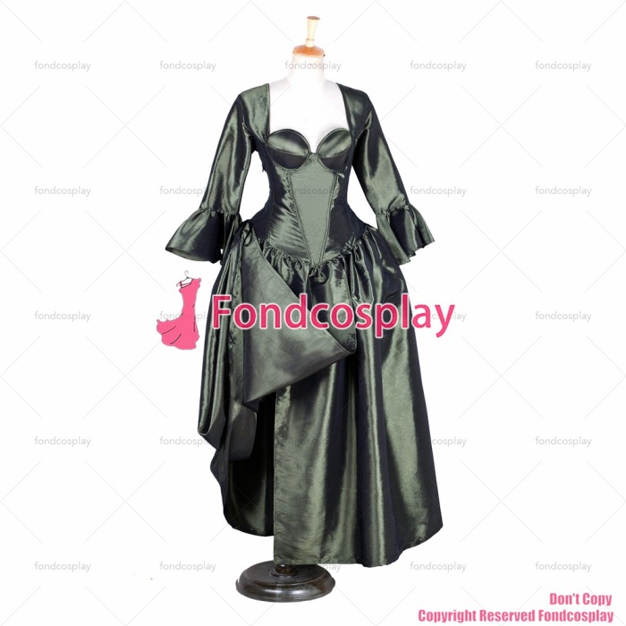 fondcosplay O dress the Story of O with bra nude breasted Army Green taffeta dress cosplay costume CD/TV[G1761]