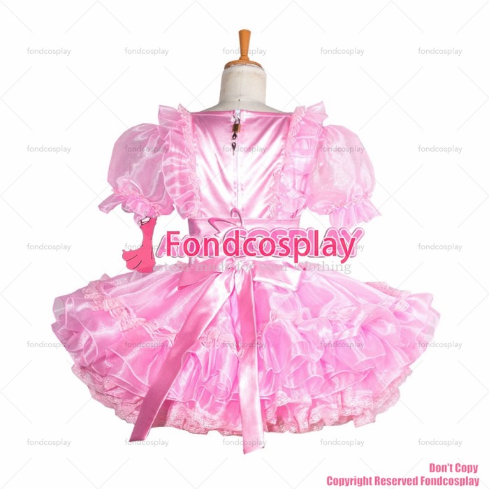 G3860 sissy maid lockable baby pink Satin Organza dress Large and X-Large size