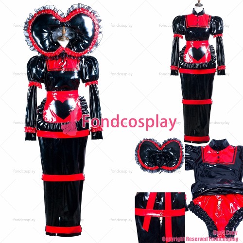 G3741 sissy maid black heavy pvc lockable dress Large size