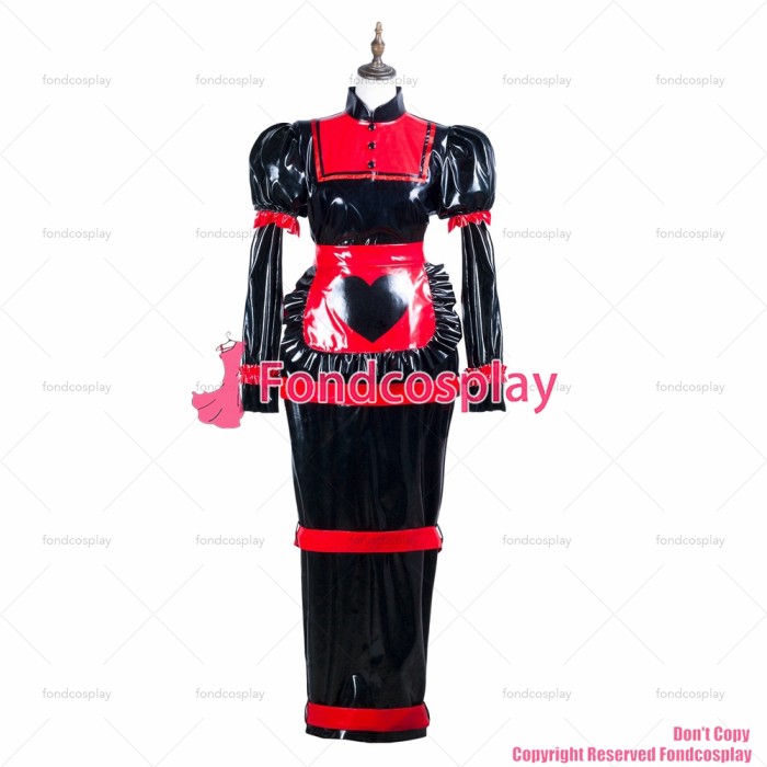 G3741 sissy maid black heavy pvc lockable dress Large size