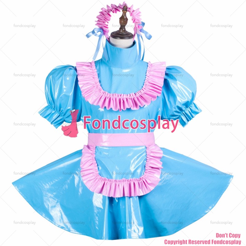 G3715 lockable baby blue thin pvc dress rompers XX-Large size