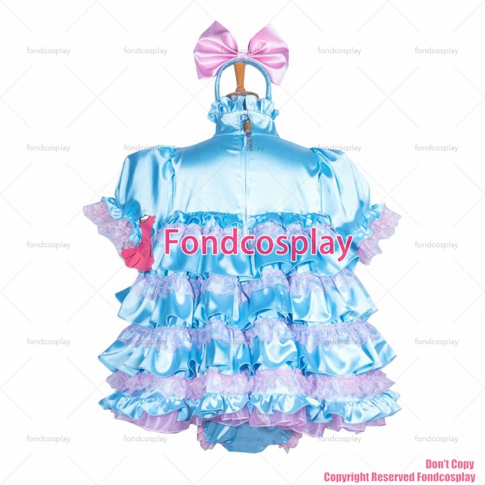 G3853 lockable baby blue Satin dress romper Large and Medium size