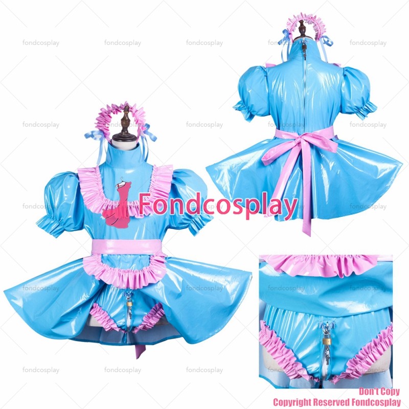 G3715 lockable baby blue thin pvc dress rompers XX-Large size