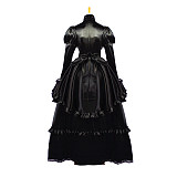 Black Satin Long Ruffled Sissy Maid Dress – Handmade & Lockable [G660]