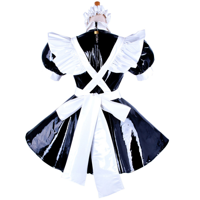 Black Sissy Maid Lockable PVC Short Dress G343