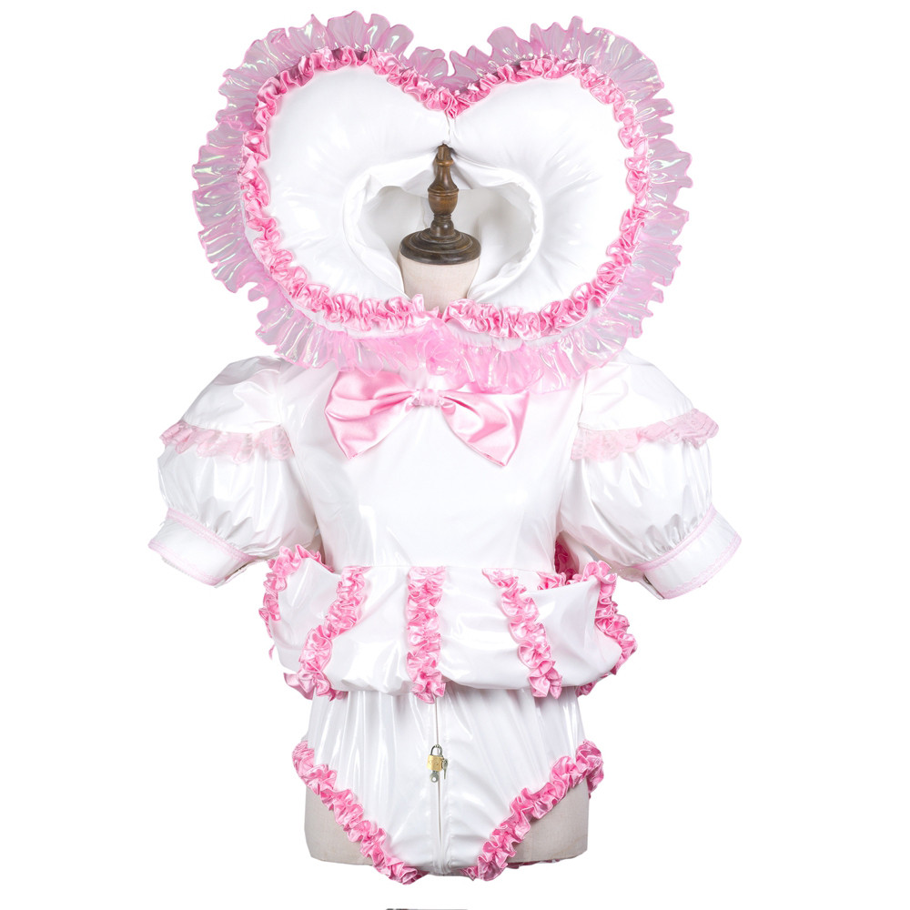 fondcosplay adult sexy cross dressing sissy maid white thin pvc dress ...