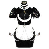 Lockable Heavy PVC Bondage Sissy Maid Dress with Collar and Chains – Fetish Crossdressing Outfit [CK844]