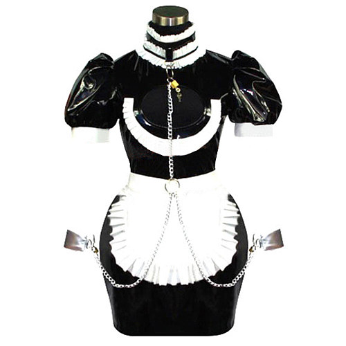 Lockable Heavy PVC Bondage Sissy Maid Dress with Collar and Chains – Fetish Crossdressing Outfit [CK844]