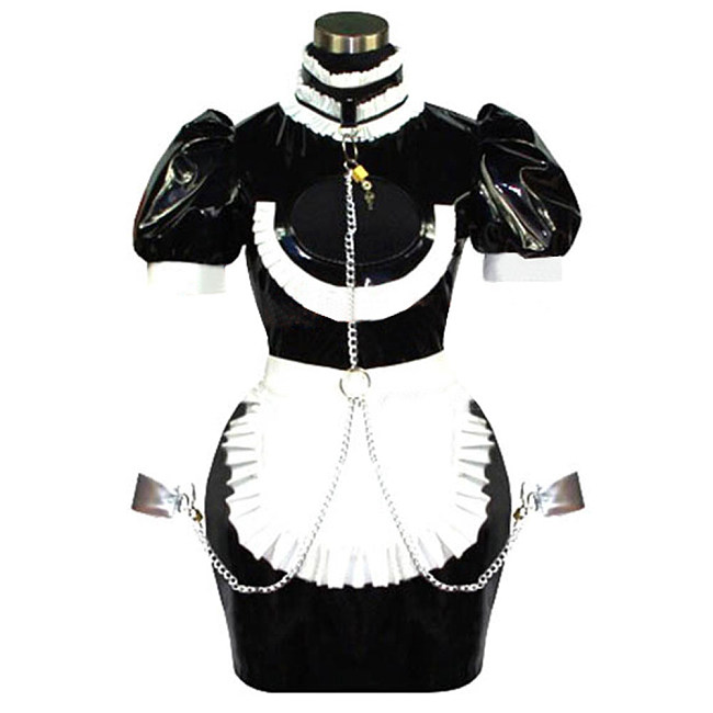 Lockable Heavy PVC Bondage Sissy Maid Dress with Collar and Chains – Fetish Crossdressing Outfit [CK844]