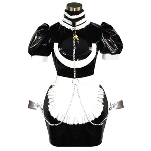 Black Sissy Maid Lockable Heavy PVC Short Dress CK844