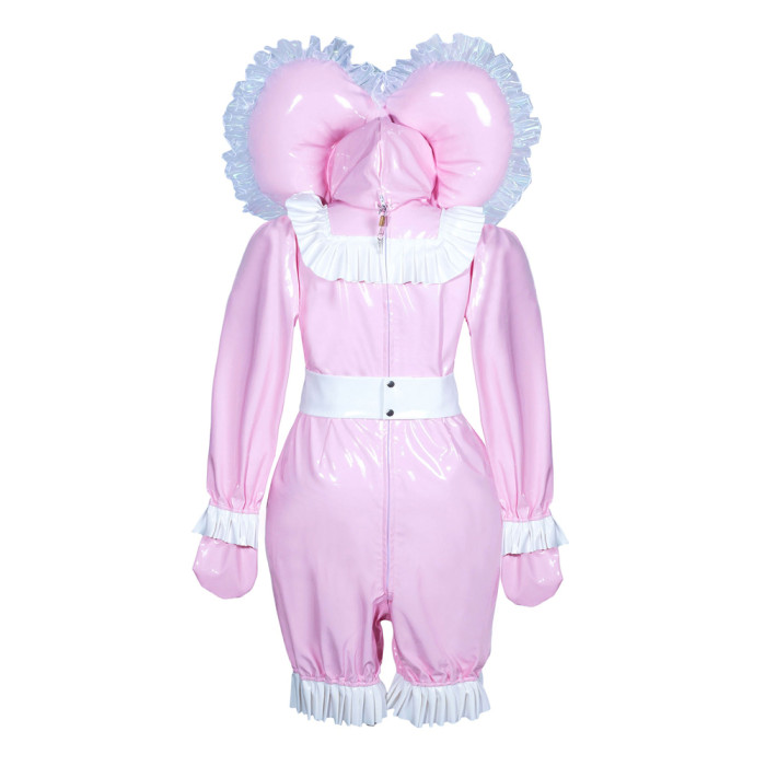 Baby Pink Sissy Maid Lockable Heavy PVC Short Romper G3910