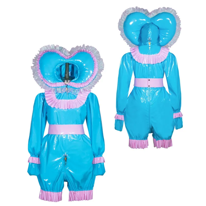 Blue Sissy Maid Lockable Thin PVC Short Romper G3944