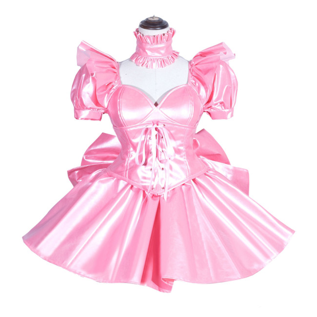 Pink Sissy Maid Lockable Leather Short Dress G3997