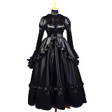 Black Satin Long Ruffled Sissy Maid Dress – Handmade & Lockable [G660]