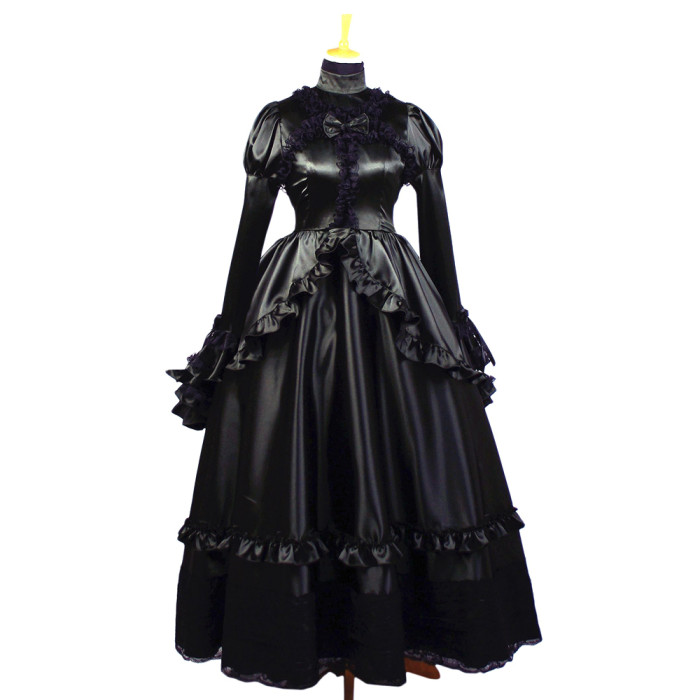 Black Sissy Maid Lockable Satin Long Dress G660
