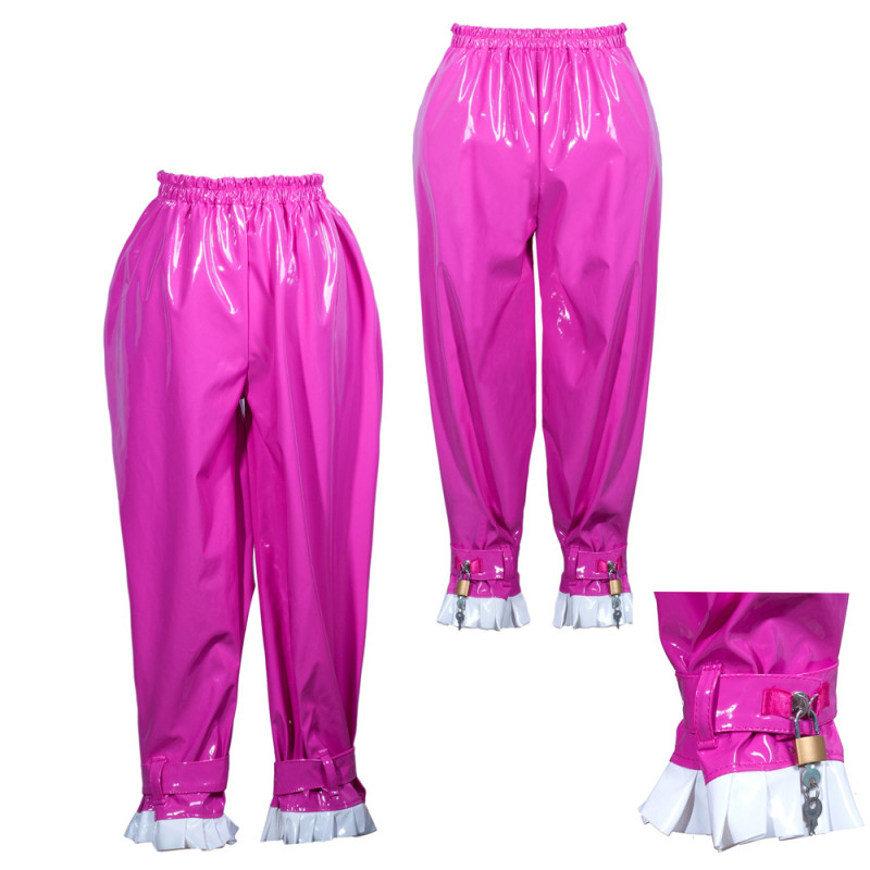 Hot Pink Sissy Maid Lockable Heavy PVC Long Pants G3775