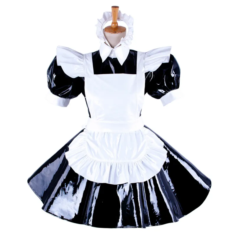 Black Sissy Maid Lockable PVC Short Dress G343