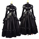 Black Satin Long Ruffled Sissy Maid Dress – Handmade & Lockable [G660]