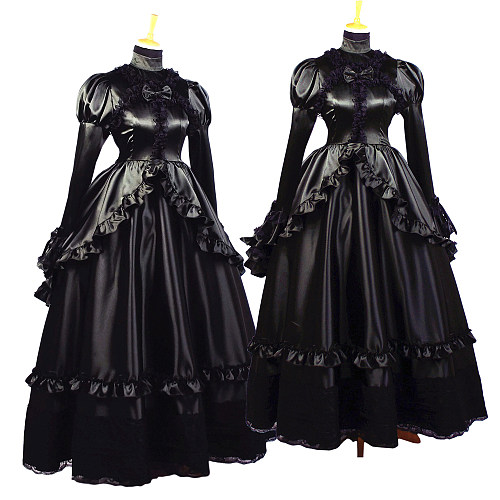 Black Satin Long Ruffled Sissy Maid Dress – Handmade & Lockable [G660]