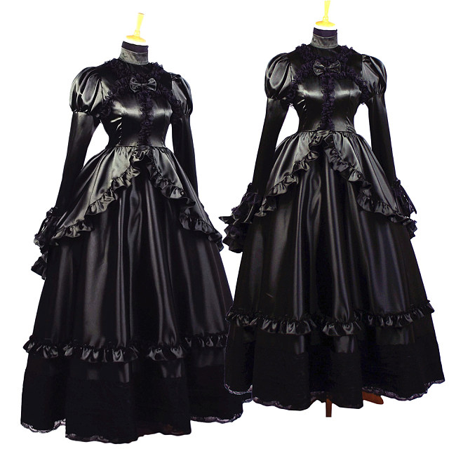 Black Satin Long Ruffled Sissy Maid Dress – Handmade & Lockable [G660]