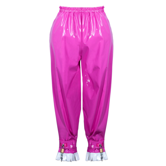 Hot Pink Sissy Maid Lockable Heavy PVC Long Pants G3775