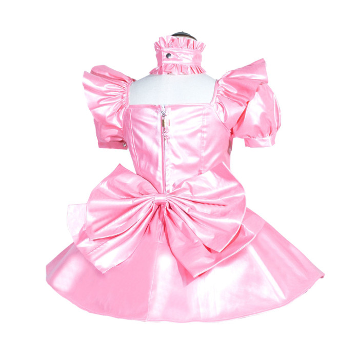 Pink Sissy Maid Lockable Leather Short Dress G3997