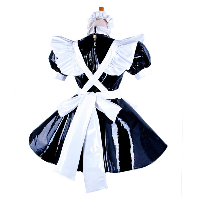 Black Sissy Maid Lockable PVC Short Dress G343