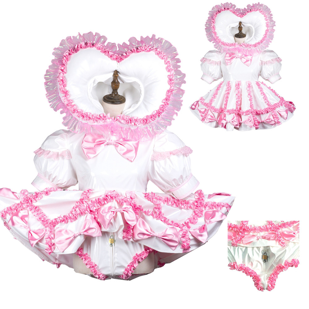 fondcosplay adult sexy cross dressing sissy maid white thin pvc dress ...