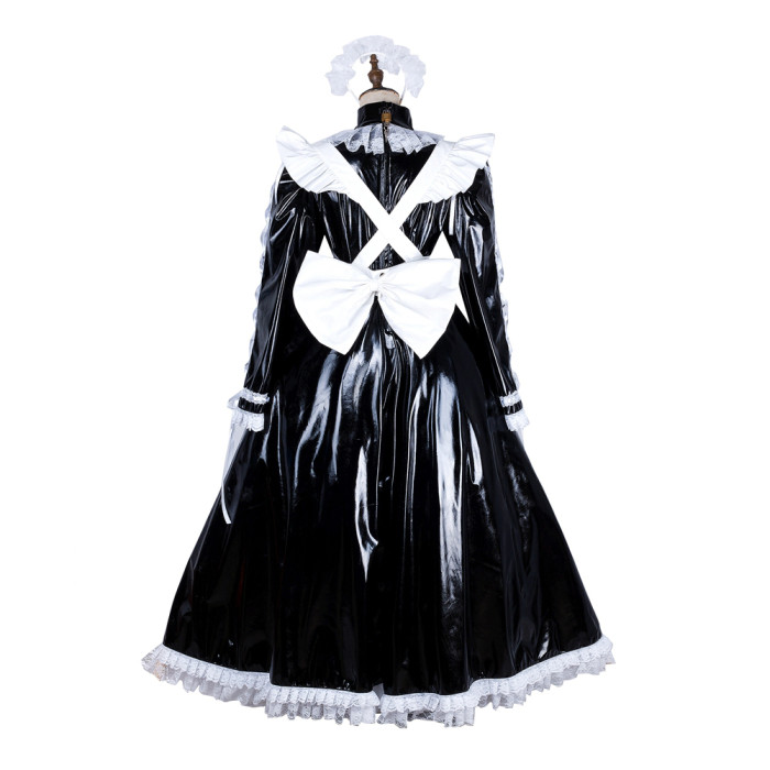 Black Sissy Maid Lockable Thin PVC Long Dress G1807