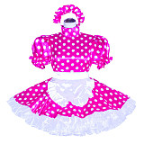 Hot Pink Polka Dot Satin Lockable Sissy Maid Dress – Handmade Crossdressing Outfit [G4045]