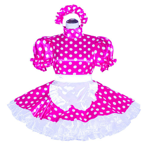 Hot Pink Polka Dot Satin Lockable Sissy Maid Dress – Handmade Crossdressing Outfit [G4045]