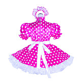 Hot Pink Polka Dot Satin Lockable Sissy Maid Dress – Handmade Crossdressing Outfit [G4045]