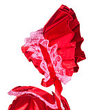 Red Satin Sissy Maid Lockable Peter Pan Collar Puff Sleeves Short Dress G4042