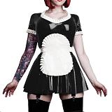 26 Colors Maid Short Sleeve Mini Dress Cute Uniform PVC A-line Pleated Dress Cosplay Costumes Lolita Dress with Apron 7XL