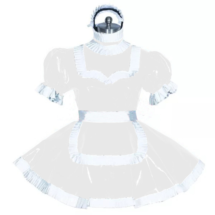 Shiny PVC Puff Sleeve Sissy Dress Patent leather High Neck mistress dress Men Crossdressing Costume Big Size Maid Servant Dress
