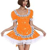 25 Color White Lace Splicing Maid Dress Lady PVC Lolita Mini Dress