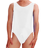 Men Blue tank crossdressing plus size leotards scoop neck metallic bodysuits sissy romper skinny workout stage costumes S-7XL