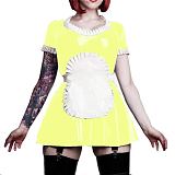 26 Colors Maid Short Sleeve Mini Dress Cute Uniform PVC A-line Pleated Dress Cosplay Costumes Lolita Dress with Apron 7XL