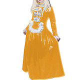 Sexy Maid Costumes Lace Tirmming Long Dress Sissy PVC Long Sleeve Lockable Stand Neck Dress Maid Uniform Dress Cosplay Fetish