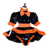 Lockable Sissy Maid Dress Plus Size Lolita PVC Maid Cosume with Bow PVC Crossdressing Fetish Wear Sissy Dress