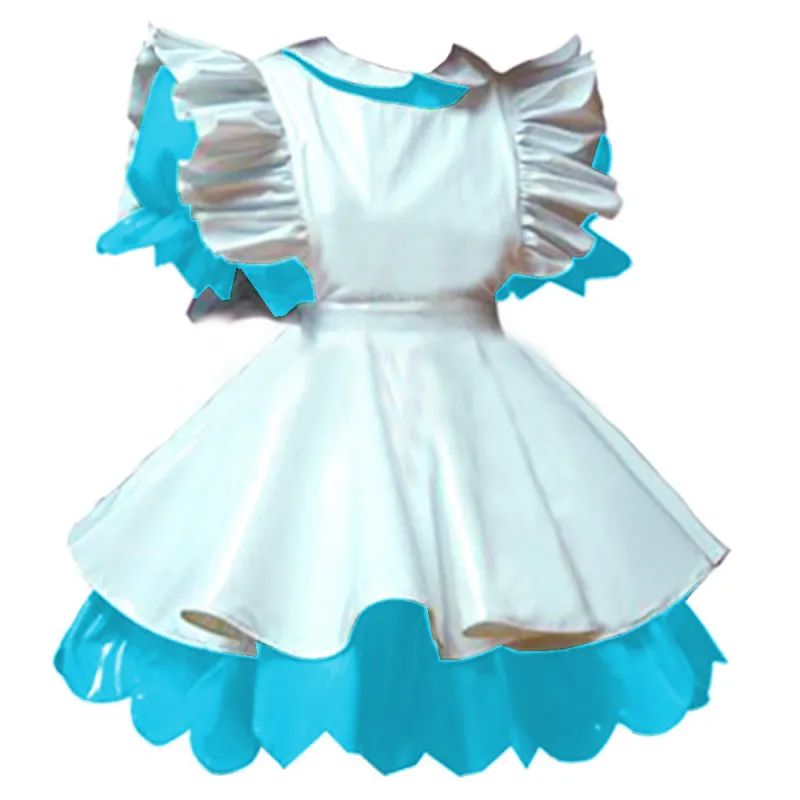 Exotic Maid Cosplay PVC Uniform Women WetLook PVC Short Puff Sleeve Mini Dress French Maid Costume Lolita Apron Dress 7XL