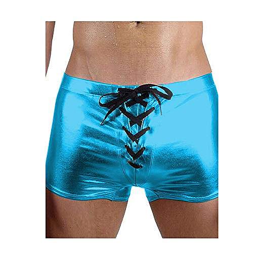Men Skinny Lace Up Boxer Shorts Sexy Knickers Shiny Metallic Trunks