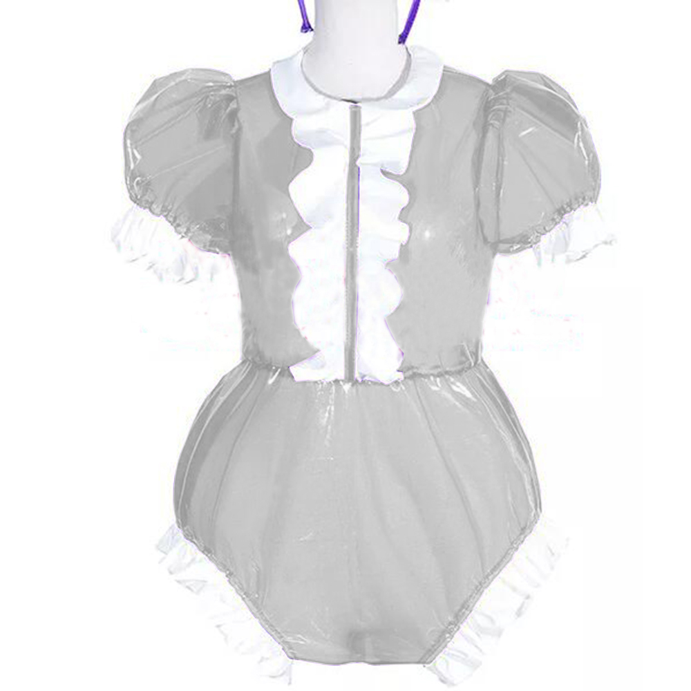 clear pvc Bodysuit PVC Puff short Sleeve Romper Lockable Plastic